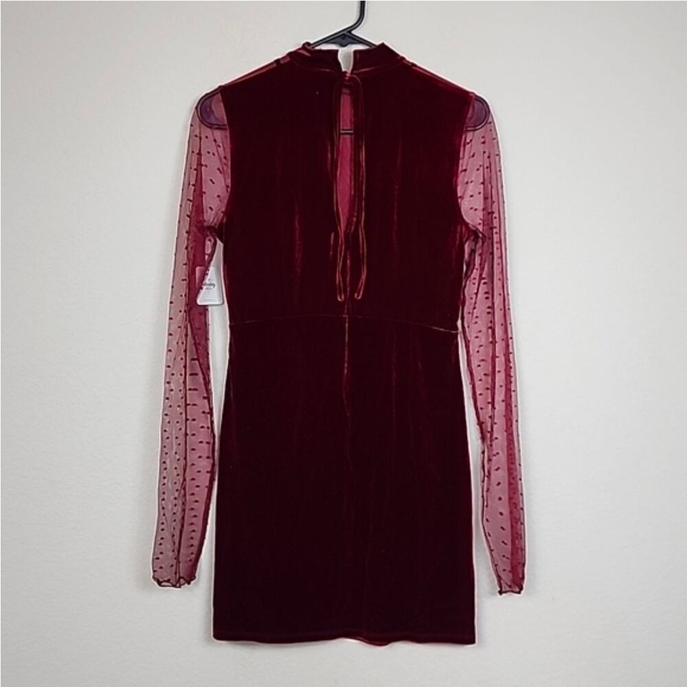 NWT Free People Red Velvet Damask Velour Mini Dress - Picture 2 of 6